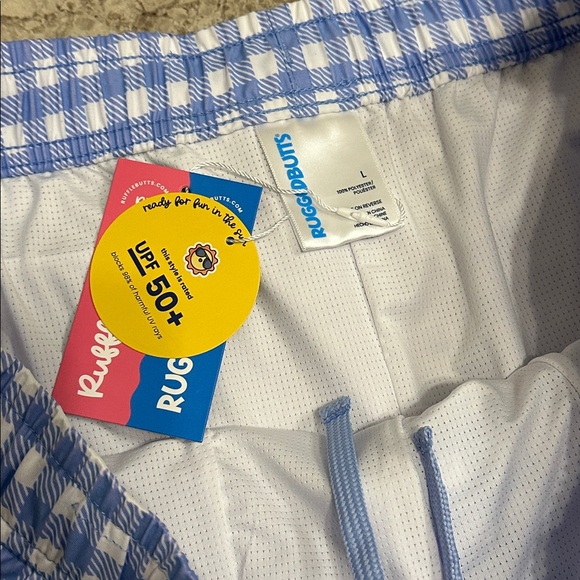 Rugged Butts Swim Trunks NEW Periwinkle Blue Gingham Large 7” Inseam - Picture 8 of 10